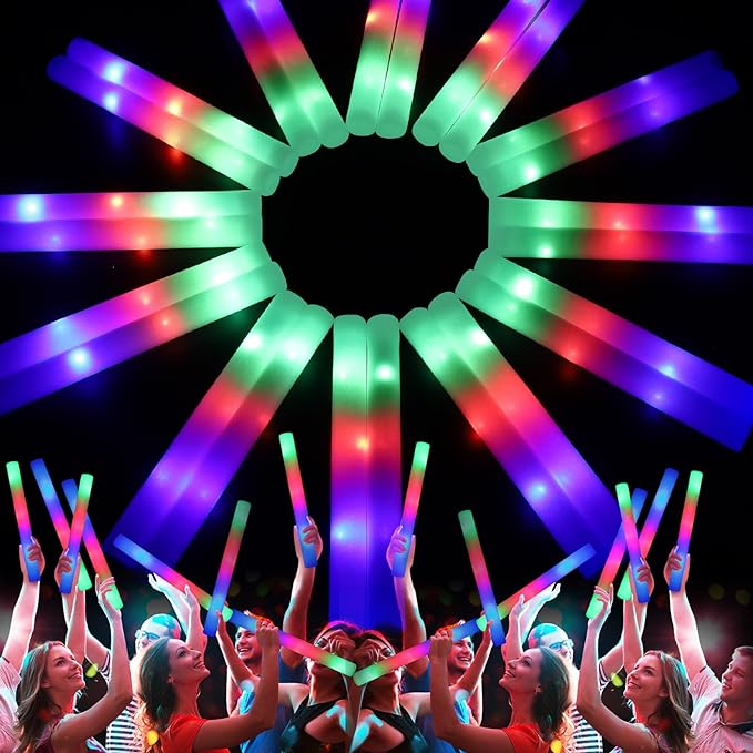 68 PCS LED Foam Glow Sticks Bulk, Glow in the Dark Party Supplies with 3 Modes Colorful Flashing, Neon Party Favors for Birthday, Wedding, Carnival, Concert, Halloween Glow Sticks