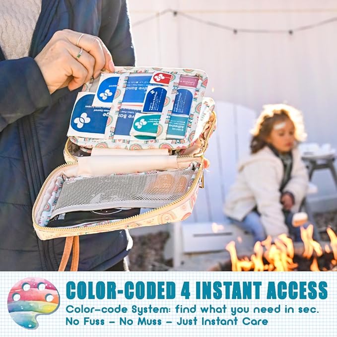 EVERLIT Care Rescue Pack | Family-Friendly First Aid Kit for Kids with 200 Pcs Medical Supplies | Travel-Friendly Compact Storage Bag for Home, Car, Travel, Camping, Adventure (Rainbow)