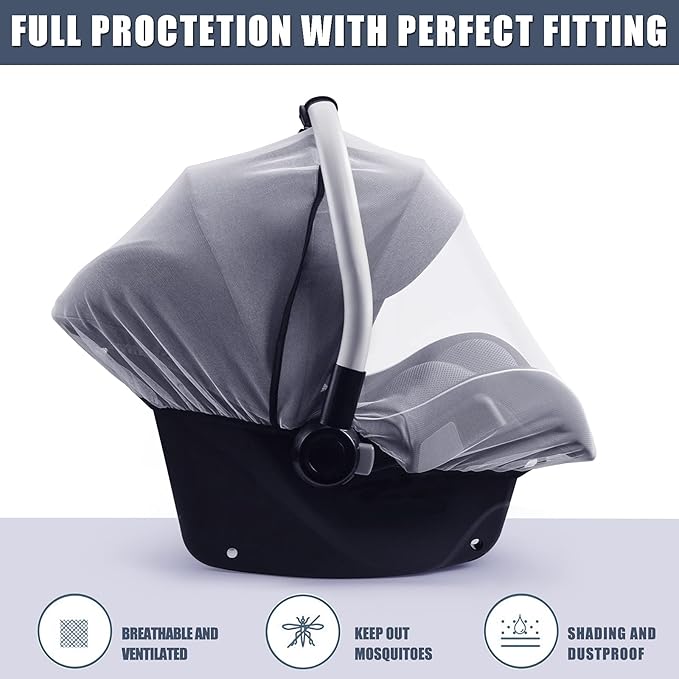 Baby Mosquito Net for Infant Car Seats,Infant Stroller and Bassinets, Carrier,Breathable with Elastic Netting for Easy Fitting, Portable Durable & Long Lasting Infant Insect Shield Netting (White)