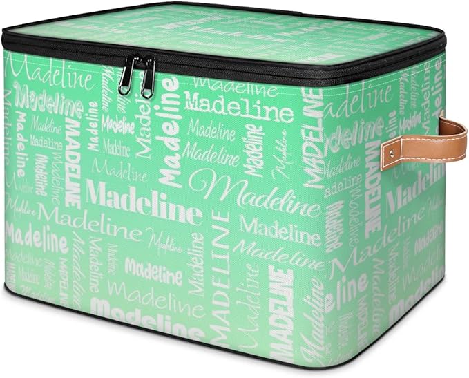 Custom Storage Basket with Name, Personalized Storage Bins with Zipper Lid, Foldable Fabric Storage Box Large capacity with Handle Green Gradient