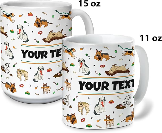 Personalized Mug for Kids - Dogs - Custom Name/Text, Ceramic Hot Chocolate/Cocoa/Coffee Cup for Boys/Girls, Birthday/Christmas/Holiday Gift - 11 oz, Light Blue Handle