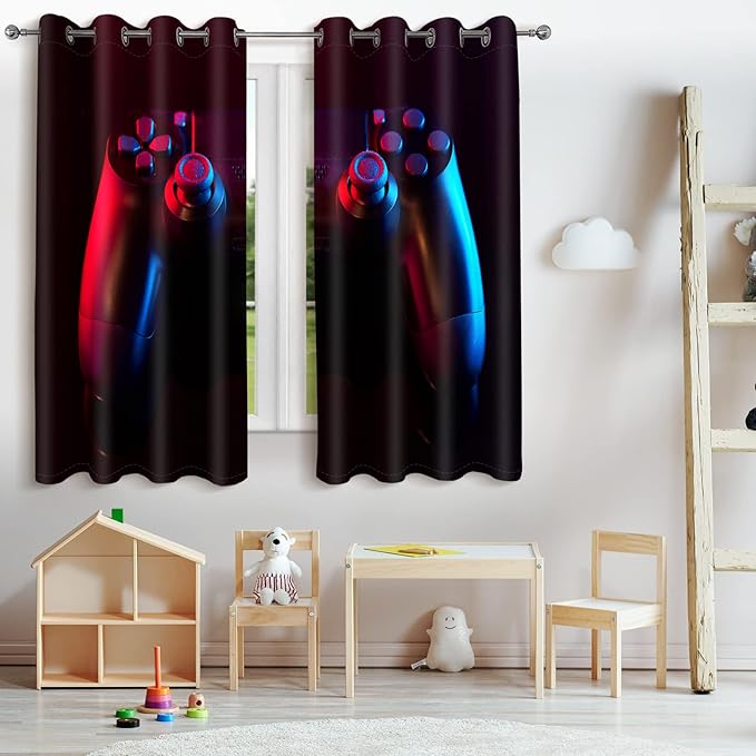 Jekeno Game Controller Blackout Curtains for Kids Boys Teens Bedroom Colorful Video Game Gamer Gaming Gamepad Decor for Home Living Room Grommet Window Drapes 2 Panel Set, 42"x54"