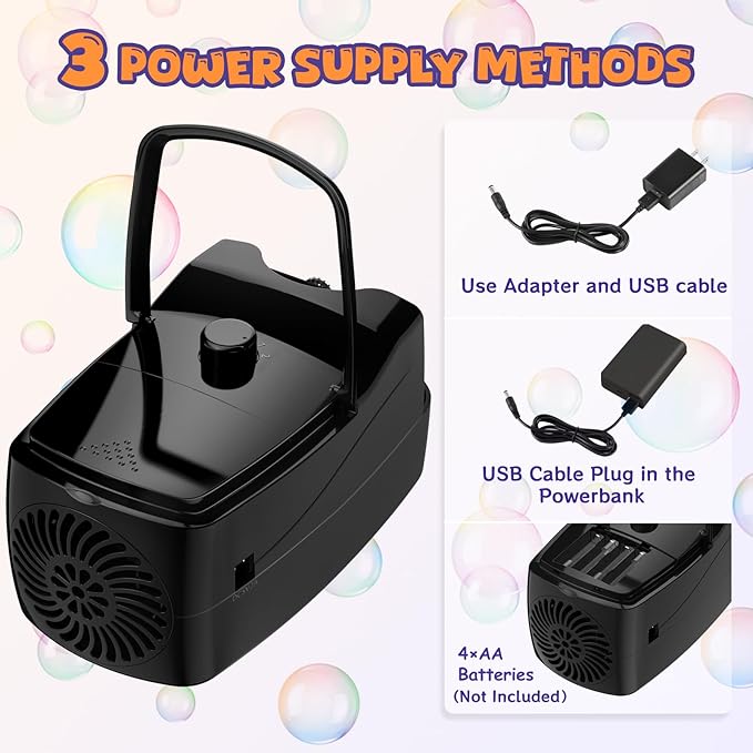 Bubble Machine, Automatic 18000+ Per Minute Big Bubbles Blower Maker for Kids Toddlers with 2 Speeds,6 Wands,Operated by Plugin or Batteries for Outdoor/Indoor Birthday Parties,Wedding (Black)