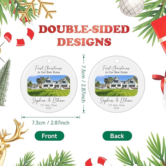 Personalized First Christmas in Our New Home Ornament 2025, New House Address Christmas Ornaments, Housewarming Gift for New Homeowners, Couples, or Family
