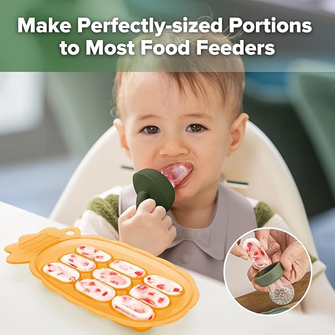 haakaa Silicone Nibble Freezer Tray -Breastmilk Teething Popsicle Mold - Baby Fruit Food Feeder Teether Tray - Baby Food Maker - Ice Cube Tray - 4 Months+ Babies - BPA Free -Apricot