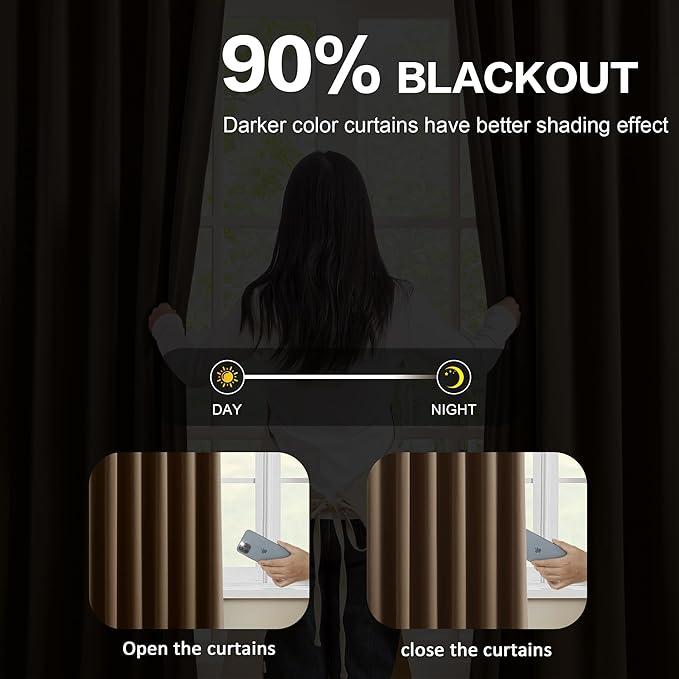 Summer Heat Blackout Curtains 72 Inches Long 6 Ft Length, Thermal Insulated Room Darkening Bedroom Drapes 2 Panels Set Burg Pinch Pleats Viral Curtain for Kids Room/Living Room(Brown,40"x72"x2 Panels)