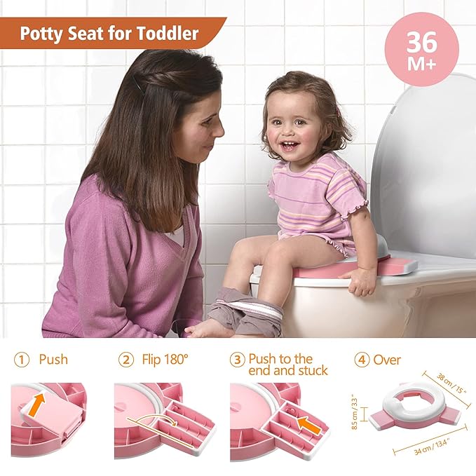 MCGMITT Portable Potty Seat for Kids Travel - Foldable Training Toilet Chair for Toddler Girls with Storage Bags for Outdoor and Indoor Easy to Clean(Pink)