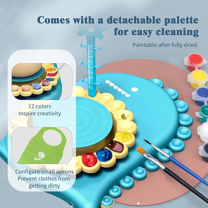 HTUONIAO Dinosaur Pottery Wheel Kit for Kids Ages 6-12 with 3 Air Dry Clays & Tools - Complete Arts and Crafts Studio for Beginners, Creative Gift for Boys and Girls