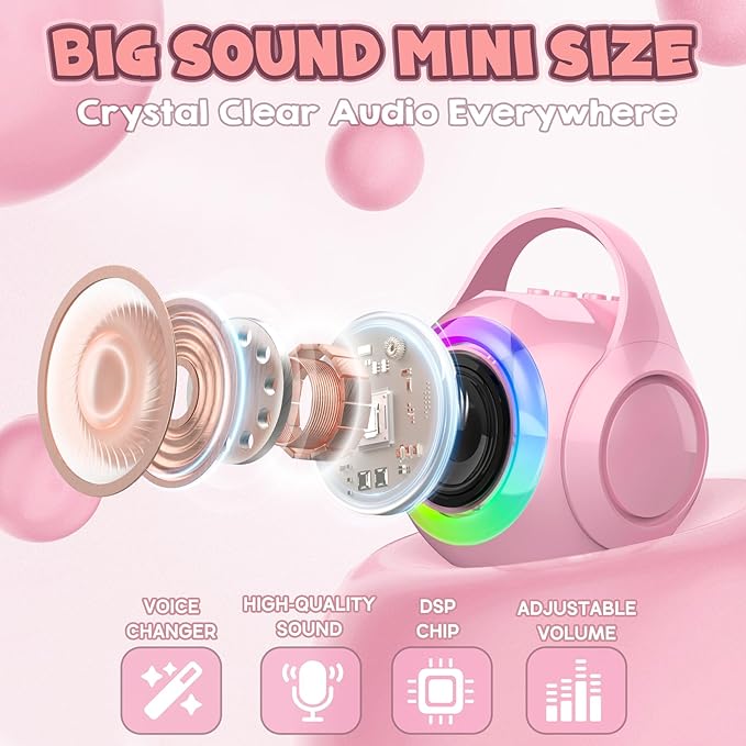 Hockvill Mini Karaoke Machine for Kids with Microphone, Bluetooth Toddler Karaoke Toy with LED Lights, Rechargeable Portable Speaker for Girls & Boys Ages 3-10, Children’s Day & Birthday Gift Ideas