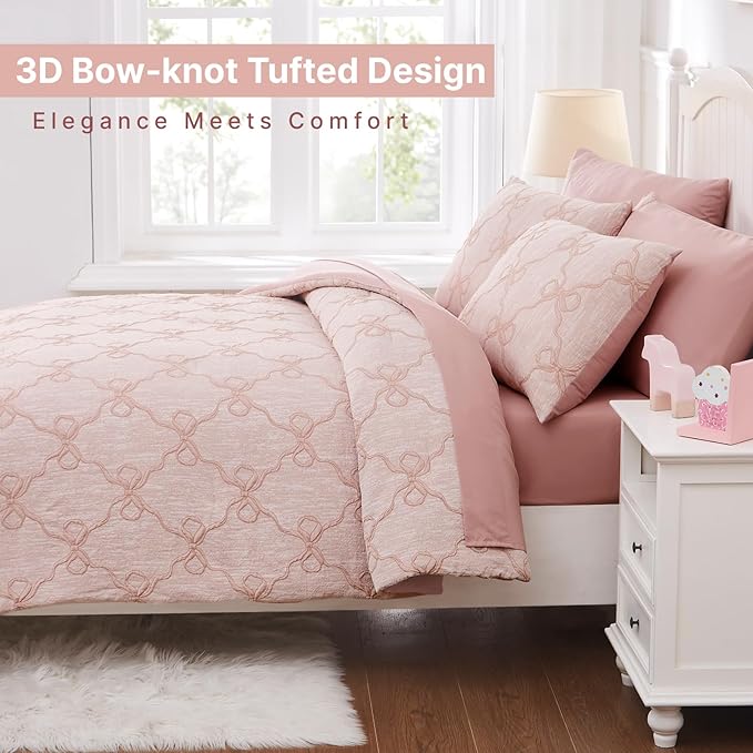 Full Size Comforter Sets with Sheets for Girls-7 Pieces Full Size Bedding Sets with Pink Comforter, Sheets, Pillowcases & Shams for Kids (Pink Diamond, 76" X 86")