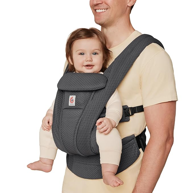 Ergobaby Omni Deluxe Baby Carrier Newborn to Toddler - Breathable Baby Carriers for Summer - All-Position Carrier with Enhanced Lumbar Support & Airflow (7-45 Pounds), Mesh, Graphite Grey