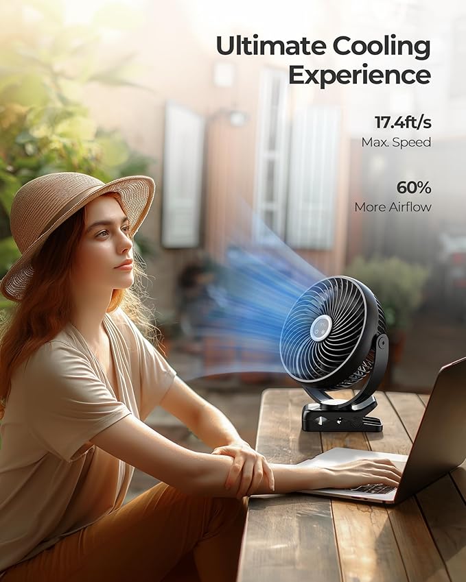 Koonie 10000mAh Portable Clip on Fan with LED Lantern and Hook, 8'' Battery Operated Desk Fan, Quiet Camping Fan with LED Digital Display, 360° Rotation & 3 Speeds for Travel Tent Gym Treadmill