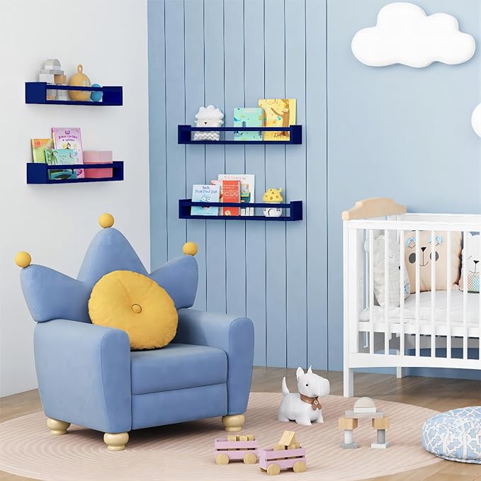 Forbena Wall Book Shelf Organizer for Kids Room Set of 4, Large Floating Book Shelves for Boy Nursery Wall Deocr, 24 Inches Wall Mount Bookshelf for Toddler Child Teen Boys Bedroom (Navy Blue)