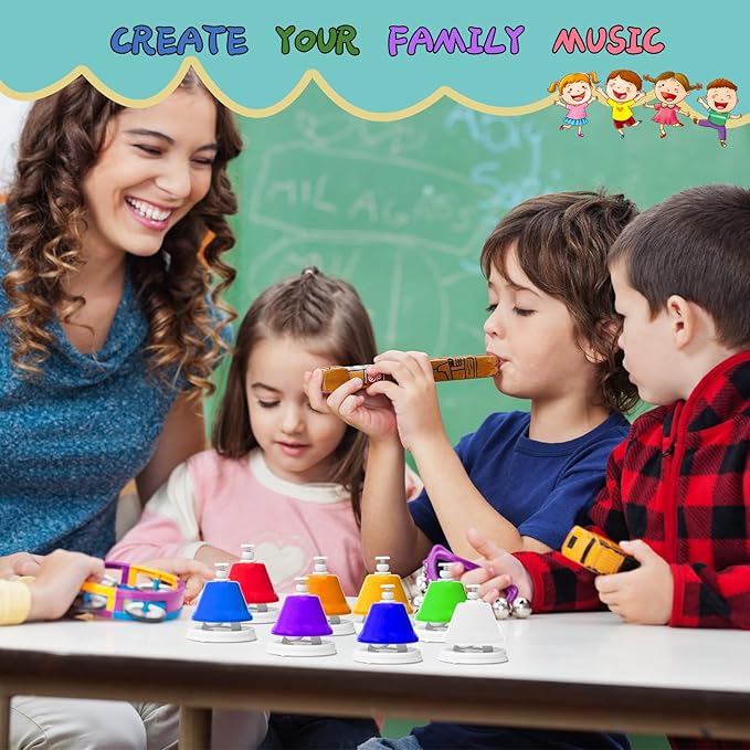 Desk Bells, Rainbow Diatonic Hand Bells for Kids with 17 Songbook & Musical Flash Cards, Toddler Preschool Musical Learning Toys, Boys & Girls Birthday Gift for 3-Year-Old and Over