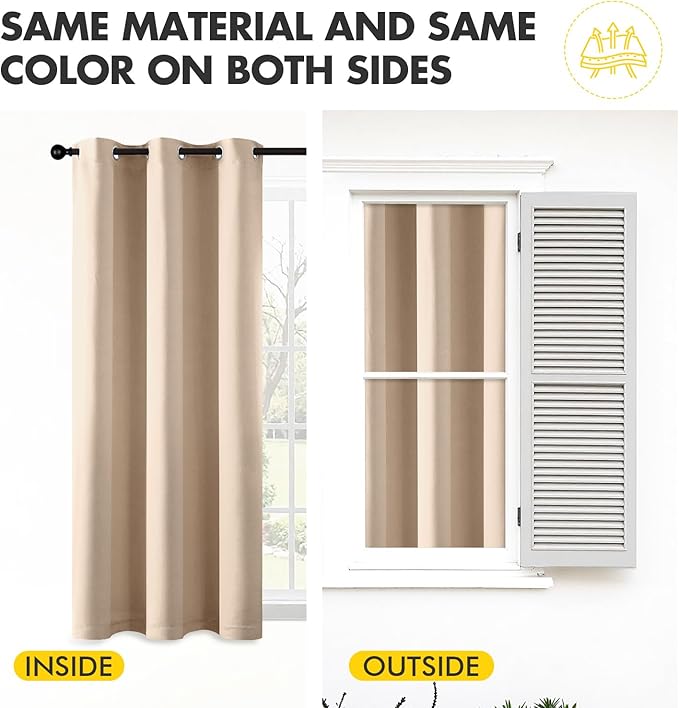 MIULEE Beige Blackout Curtains for Bedroom Living Room 84 Inches Long 2 Panels, Thermal Insulated Room Darkening Drapes Solid Grommet Top Noise Reduction Light Blocking Window Treatments 40x84 Inch