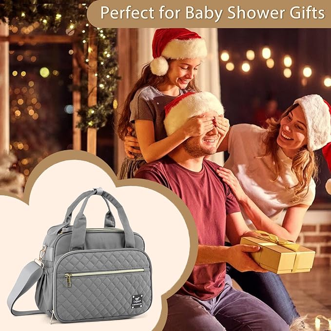 Crossbody Small Diaper Bag, Cute Mini Baby Diaper Tote Bags with Insulated Pockets for Traveling Outdoor Parent,Gray