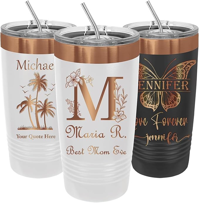 iProductsUS Personalized Gift For Women Mother's Day & Cruises - 20oz, Custom Tumbler w/Spill Proof Lid - Insulated Travel Coffee Mug - Stainless Steel Double Wall Coffee Tumbler, Cup (Rose Gold)