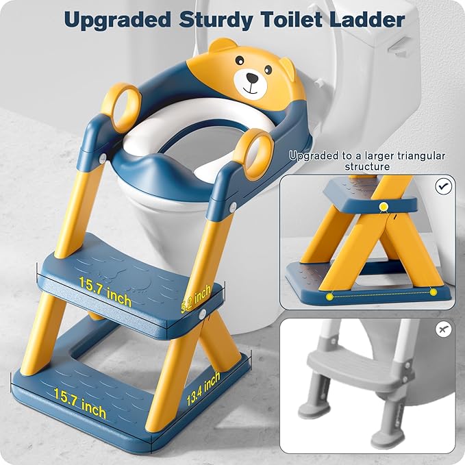 Potty Training Seat, Upgrade Toddler Toilet Seat for Kids Boys Girls, 2 in 1 Potty Training Toilet for Kids, Splash Guard Anti-Slip Pad Step Stool（Blueyellow）