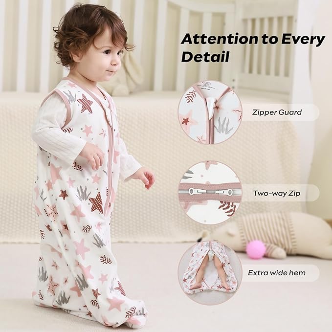 JELLYMONI Baby Sleep Sack 12-18 Months 0.5 Tog Wearable Blanket for Baby, 100% Cotton 3 Pack Infant Toddler Sleeping Sack Lightweight Soft 2-Way Zipper Sleepsack