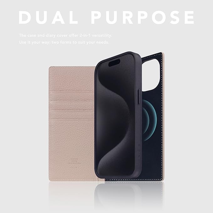 D8 Full Grain Leather Wallet Case for iPhone 15 - [2-in-1] Handcrafted Detachable Diary Style with Magnetic MagSafe Back Cover, Gift Box Included (Light Cream)