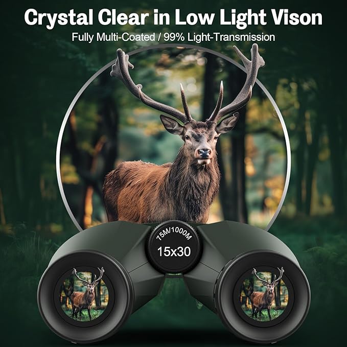 15x30 Compact Binoculars for Adults and Kids - Occer Large View High Powered Binoculars for Bird Watching - Lightweight Easy Focus Binocs with Low Light Vision for Hunting Cruise Ship Travel