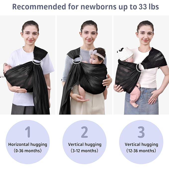 Water Ring Sling Baby Carrier, Adjustable Lightweight Breathable Newborn Carrier Sling for Summer, Swimming, Pool, Beach, Front Chest Mesh Infant Wrap Carrier for Baby Gift（Black）