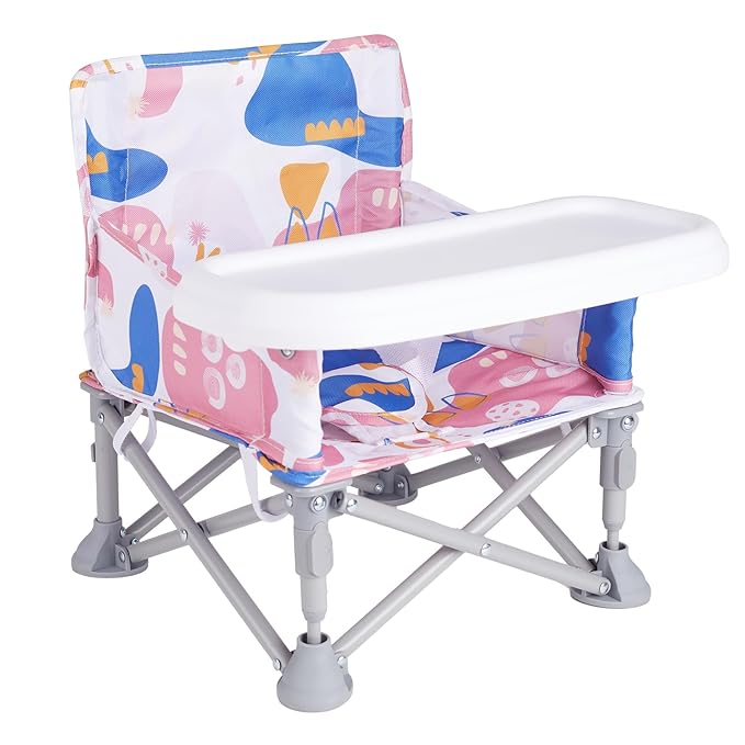 Portable Booster Seat, Toddler Baby Seat with Tray for Dining Table Compact Floor Chair for Camping Lawn Beach Babies Travel 6-36 Months