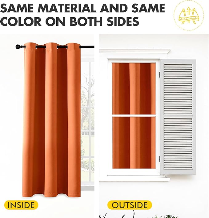 MIULEE Orange Blackout Curtains for Bedroom 72 Inches Long 2 Panels, Thermal Insulated Room Darkening Fall Drapes Grommet Noise Reduction Light Blocking Window Treatments Fall Decor W40 x L72 Inch