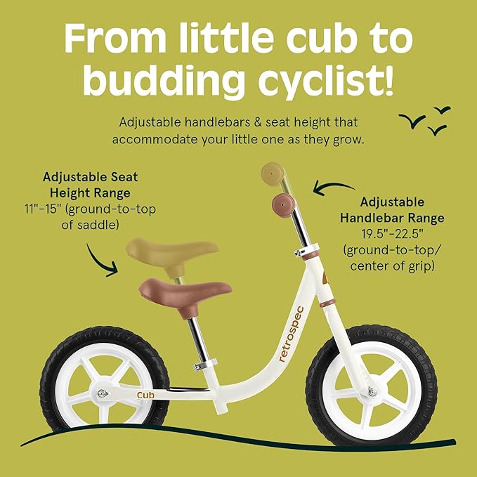 Retrospec Cub Toddler 12" Balance Bike, 18 Months - 3 Years Old, No Pedal Beginner Kids Bicycle for Girls & Boys, Flat-Free Tires, Adjustable Seat, & Durable Frame