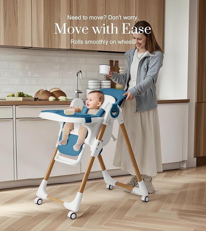 Mallify Convertible High Chairs for Babies and Toddlers, Height Adjustable Baby High Chair, High Chair with Removable Tray, Adjustable Backrest, Portable Baby Dinning Chair with Lockable Wheels