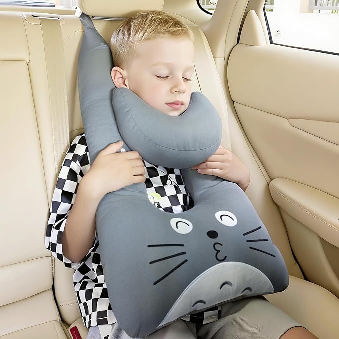 Travel Pillow,Car Pillow Kids Travel Pillow Car seat Pillow U Shaped Pillow for Travel Skin-Friendly Material The Sleeping Aid for Adults and Kids on Road Trips (Gray)