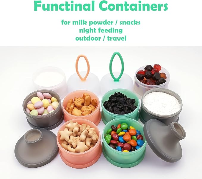 Baby Formula Dispenser, Portable Milk Powder Dispenser Container, Baby Feeding Travel Storage Container, formula mixer, formula holder, BPA Free, 4 Compartments, 2 Packs, dispensador de fórmula