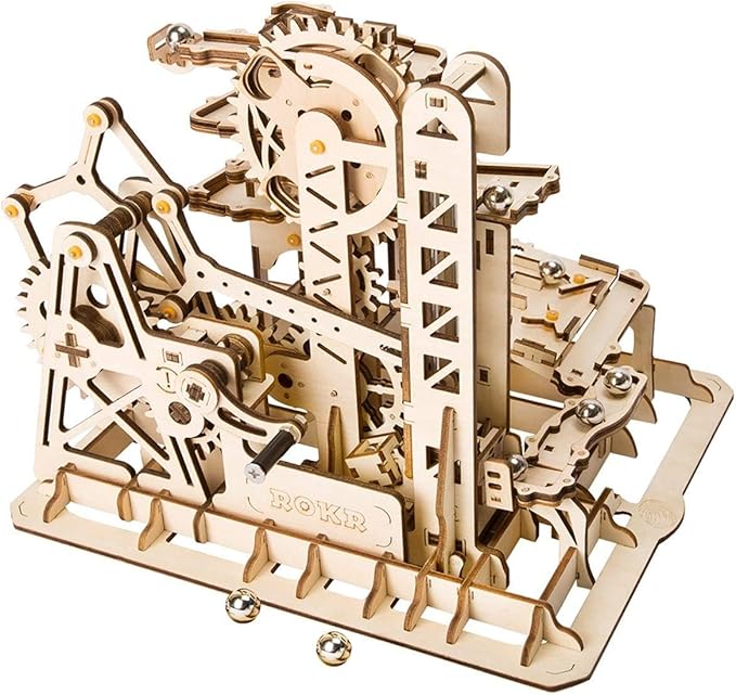 ROKR 3D Wooden Puzzles Marble Run Set - Mechanical Model Kit for Adults DIY Roller Coaster Toys Gifts for Boys/Girls (Marble Fortress)