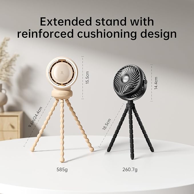 JISULIFE Stroller Fan Baby Large, Safe Bladeless for Crib, Desk, 4000mAh Battery Rechargeable Portable Cooling Fan with Air Turbo Tech, Night Light, Food-Grade Gift for Mom/Dad/Friend - Brown