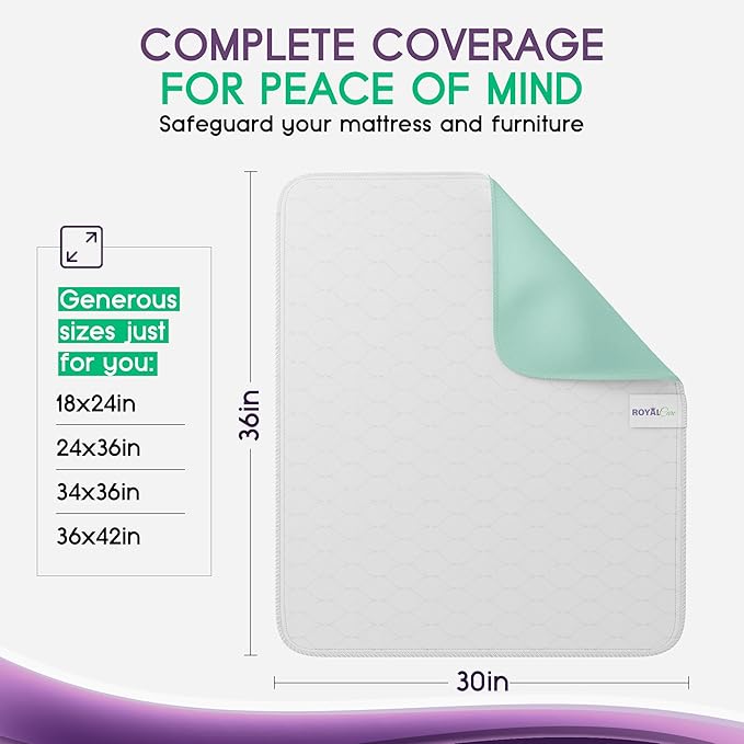 Incontinence Bed Pads - Reusable Waterproof Underpad Chair, Sofa and Mattress Protectors - Highly Absorbent, Machine Washable - for Children, Pets and Seniors (30x36 (Pack of 4), Multi-Color)