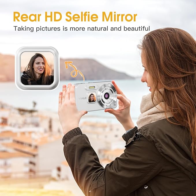 4K Digital Camera for Teens, FHD 64MP Digital Camera for Kids with 64GB SD Card, 18X Digital Zoom Cameras for Photography, Point and Shoot Video Camera for Kids, White