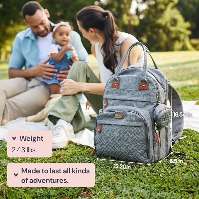 BabbleRoo Diaper Bag Backpack - Baby Essentials Travel Tote - Multi Function Waterproof Diaper Bag, Travel Essentials Baby Bag with Changing Pad, Stroller Straps & Pacifier Case - Unisex, Purple