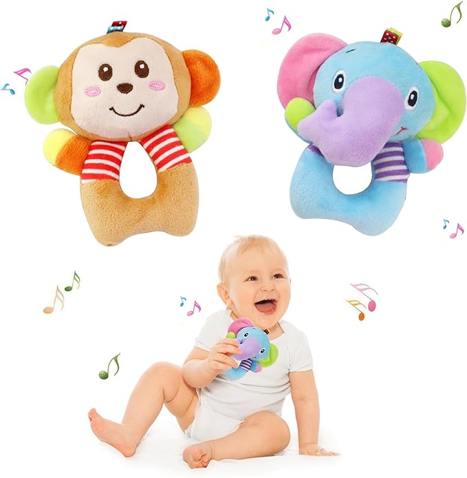 BLOOBLOOMAX Sock rattles for Babies 0-24 Months Baby Animal Foot Finder Educational Toys