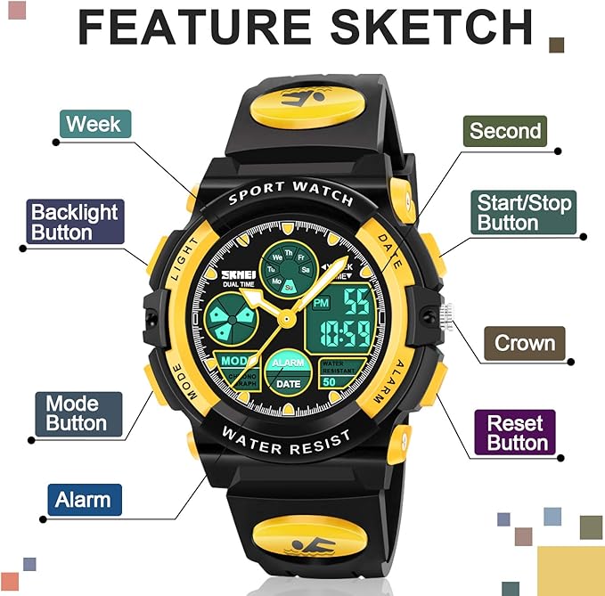 ATIMO LED Multi Function Waterproof Watch for Kids - Kids Gifts