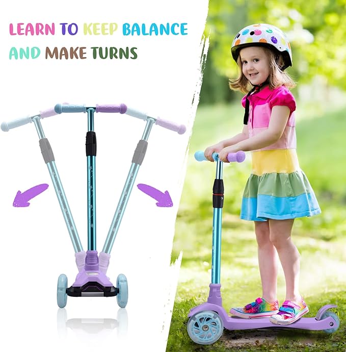 3 Wheel Scooter for Kids Ages 6-12,Kids Scooter with Light Up Wheels, Sturdy Deck Design, and 4 Height Adjustable Suitable for Kid Ages 3-12