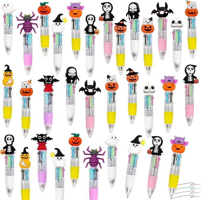 30Pcs Mini Multicolor Pens in One 4-in-1 Cute Pens Bulk for Kids, Ballpoint Pen for Birthdays and Children's Parties, Fun Gifts Assorted Ink Kawaii Pen(Halloween)