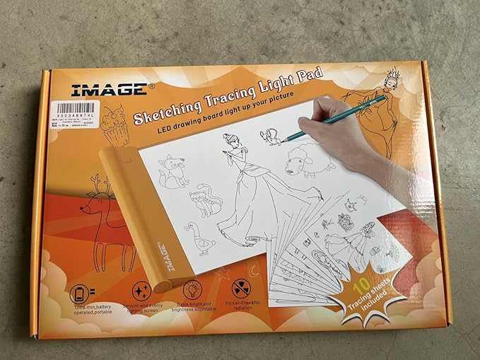 IMAGE Light Up Tracing Pad Orange Drawing Tablet Coloring Board for Kids Children Toy Gift for Girls Boy (Includes 10 Traceable Sheets and Two Clips)