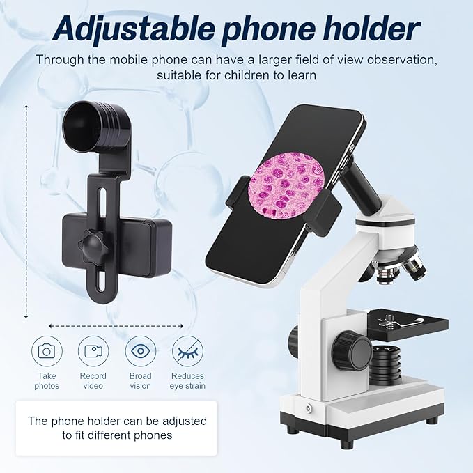 Microscope for Adults and Kids - 40X-2000X Monocular Microscopes with Slides Set, Dual Led Light, Phone Adapter, Professional Biological Optical Microscopes for Students School Home Education