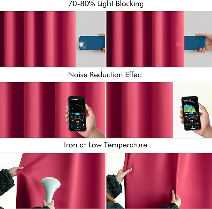 MIULEE Hot Pink Back Tab Blackout Curtains 120 Inch Long 2 Panels Set for Bedroom, Rod Pocket/Pinch Pleated Extra Long Thermal Insulated Living Room Darkening Light Blocking 10FT Drapes