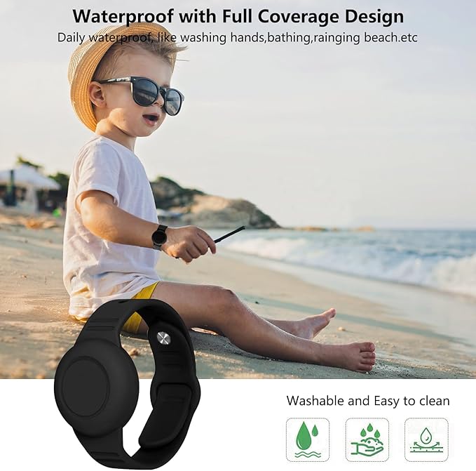 Waterproof Airtag Bracelet for Kids,Hidden Airtag Wristband Kids,Anti-Lost Silicone Apple Airtag Holder Case for Toddler,Airtag Case Cover Accessories Watch Band GPS Tracker for Child-Black