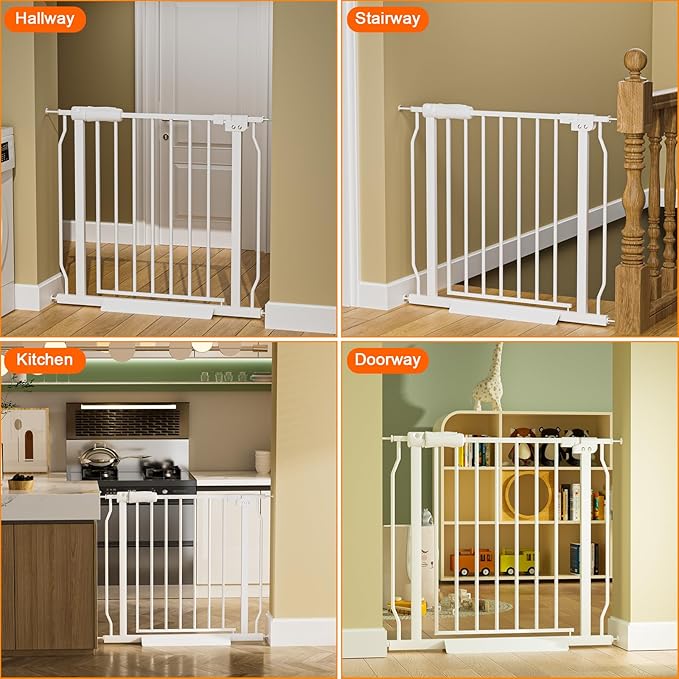 Wide Baby Gate for Stairs, Doorways, Hallways - Pressure Mounted - Walk Through - Dogs & Kids Gates - 38.5 to 43.5 Inch Wide