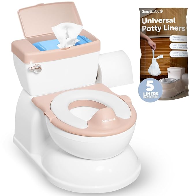 Real Feel 2-in-1 Potty with Wipes Storage, Flushing Sounds & Disposable Liners - Realistic Toilet - Easy to Clean & Assemble - Jool Baby (Pink)