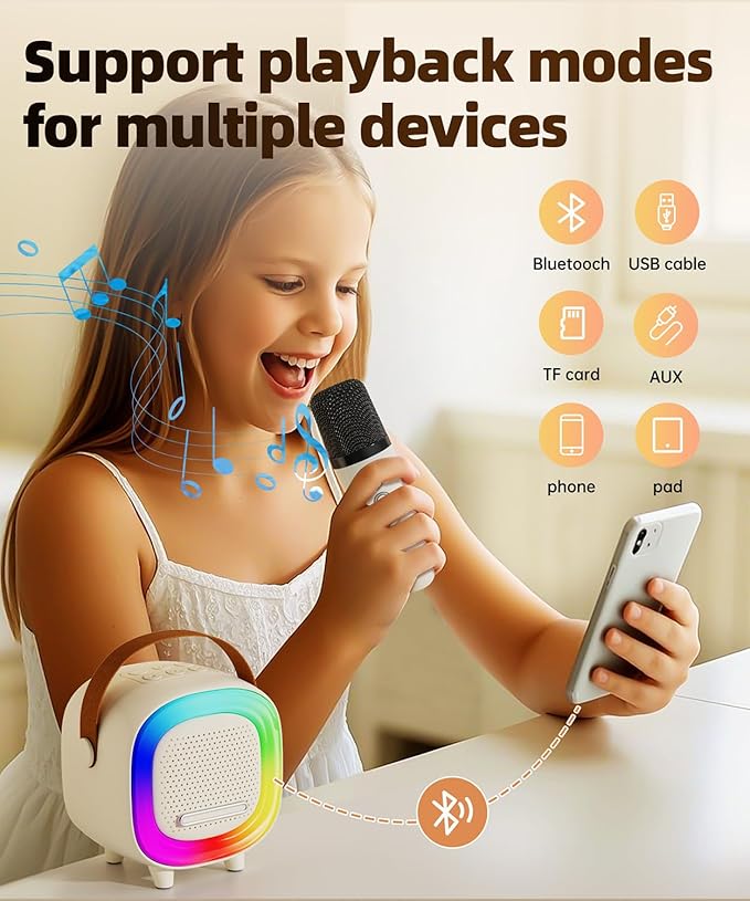 Mini Karaoke Machine Speaker for Kids Adults, Portable Bluetooth with 1 Wireless Microphones, Children's Day Birthday Gift Ideas for Toys for Teens Boys and Girls Aged 4, 5, 6, 7, 8, 9, 10, 11, 12+