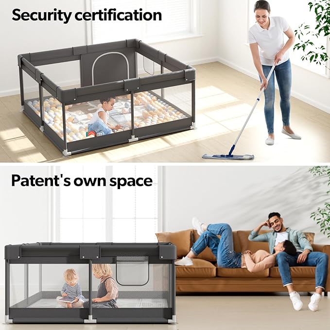 Fodoss Baby Playpen with Mat, Small Play Pen(47x47inch), for Babies and Toddlers, Pen Apartment, Yard Baby, Fence Area Playyard Activity Center (Dark Gray)