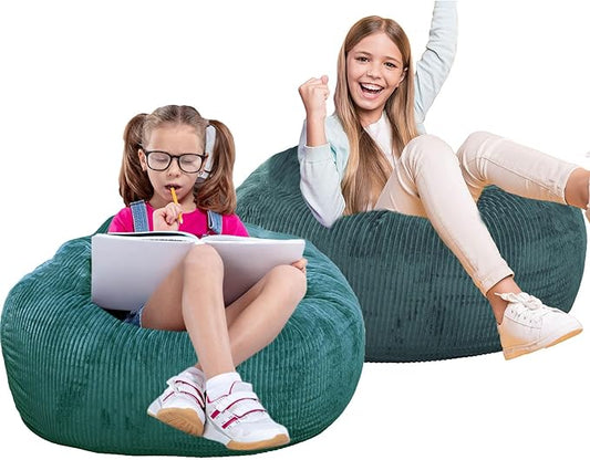 2 Pcs Classic Bean Bag Chair, with Faux Rabbit Fur Cover for Teens and Kids, Memory Foam Bean Bag Chairs, Ultra Soft Faux Fur Fabric, 2.5 feet Round Fluffy Bean Bag Sofa